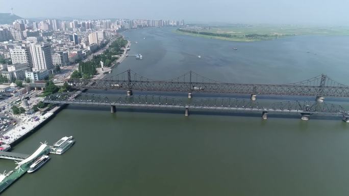 丹东鸭绿江断桥、中朝友谊桥航拍