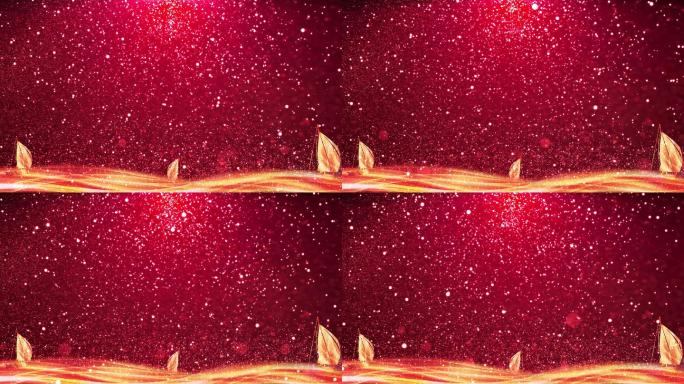 4K红色帆船金色粒子视频-无缝循环