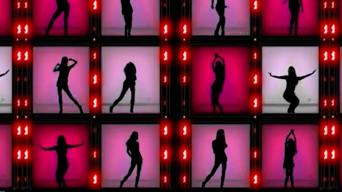 动感时尚网红现代舞女团剪影抽象彩色舞蹈