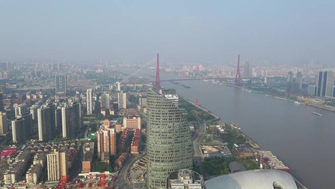 4K原素材-航拍上海杨浦区地标建筑景观