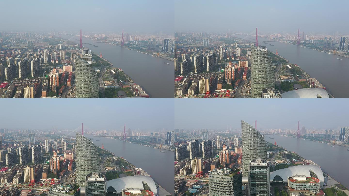 4K原素材-航拍上海杨浦区地标建筑景观