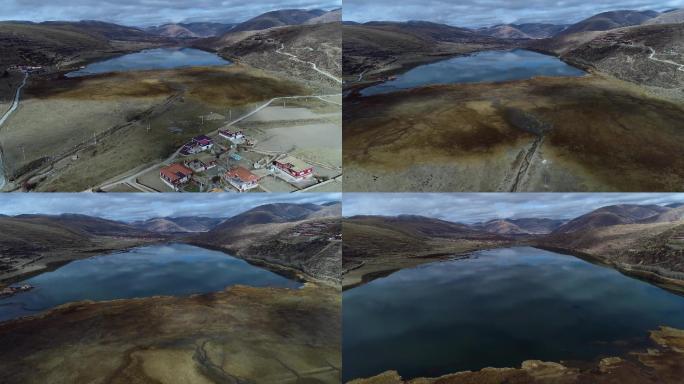 美丽西藏川西湖泊村庄航拍