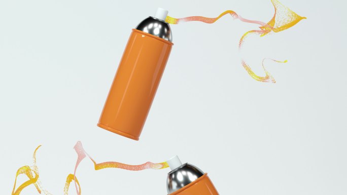 橙色喷雾瓶罐子与喷出的喷雾