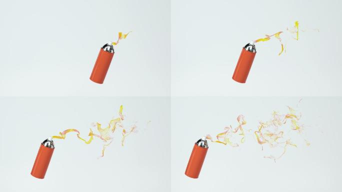 橙色喷雾瓶罐子与喷出的喷雾