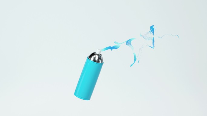 蓝色喷雾瓶罐子与喷出的喷雾