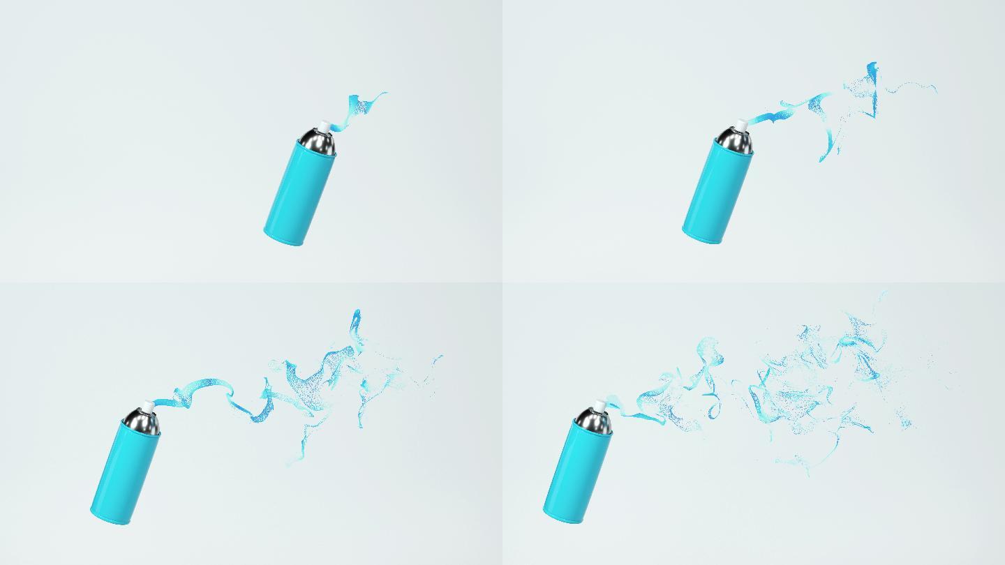 蓝色喷雾瓶罐子与喷出的喷雾