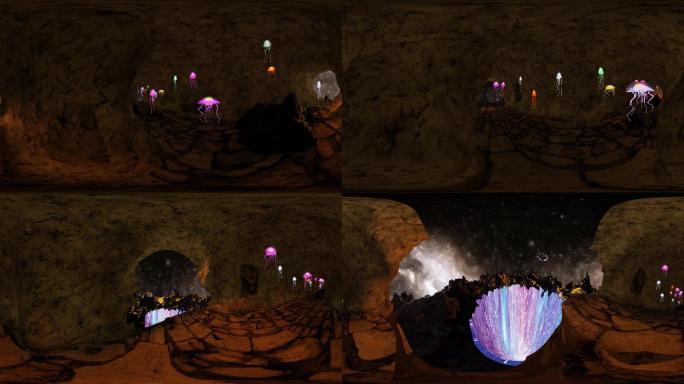 虚拟梦幻虚幻抽象山洞水母全景VR360