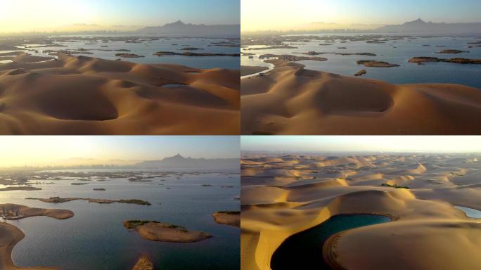 【原创·可商用】4K航拍乌海湖沙漠景观