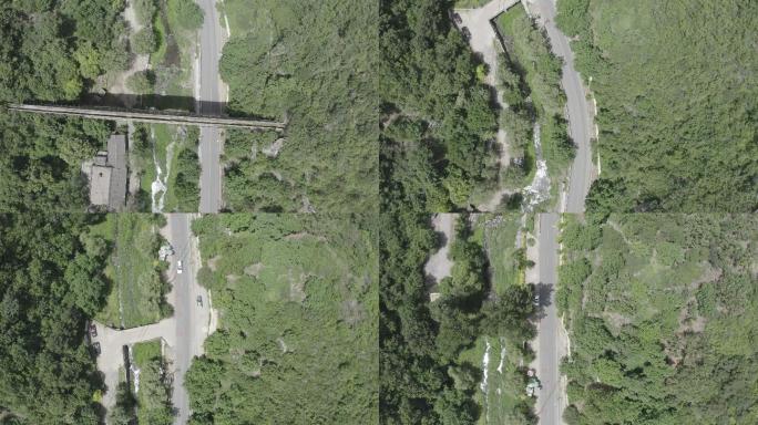 4K航拍log模式北方树林山路垂直角度