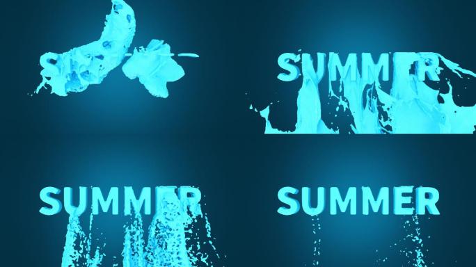 流淌下的蓝色液体与出现的夏天文字