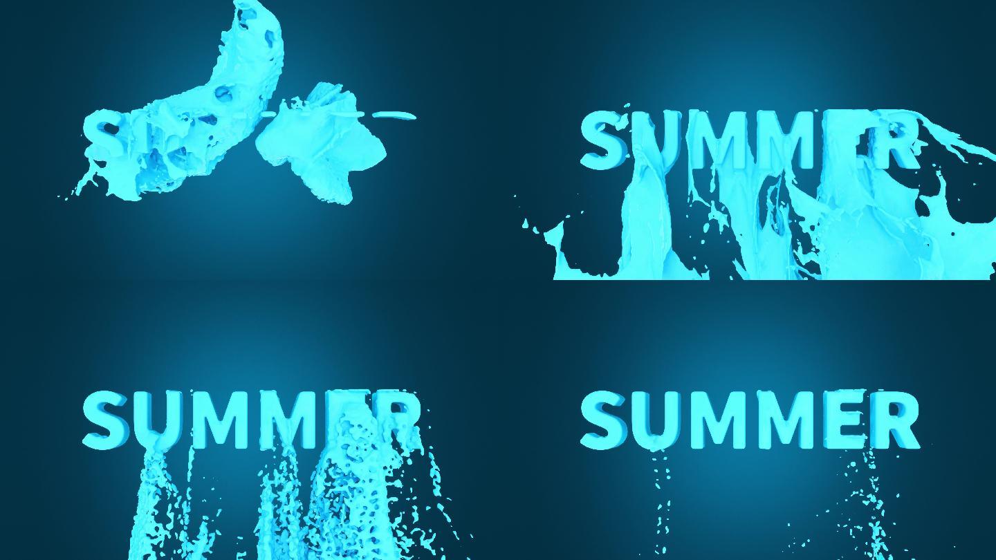流淌下的蓝色液体与出现的夏天文字