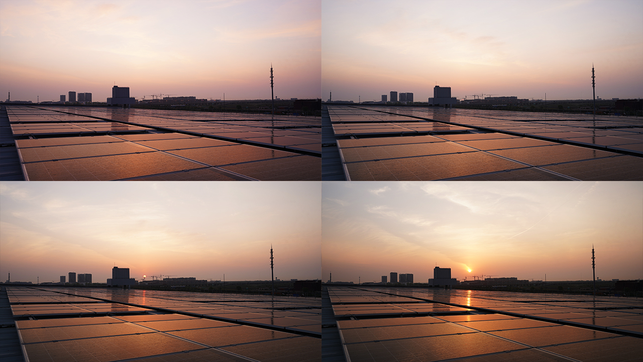 日出太阳能光伏面板工厂屋顶5K延时摄影