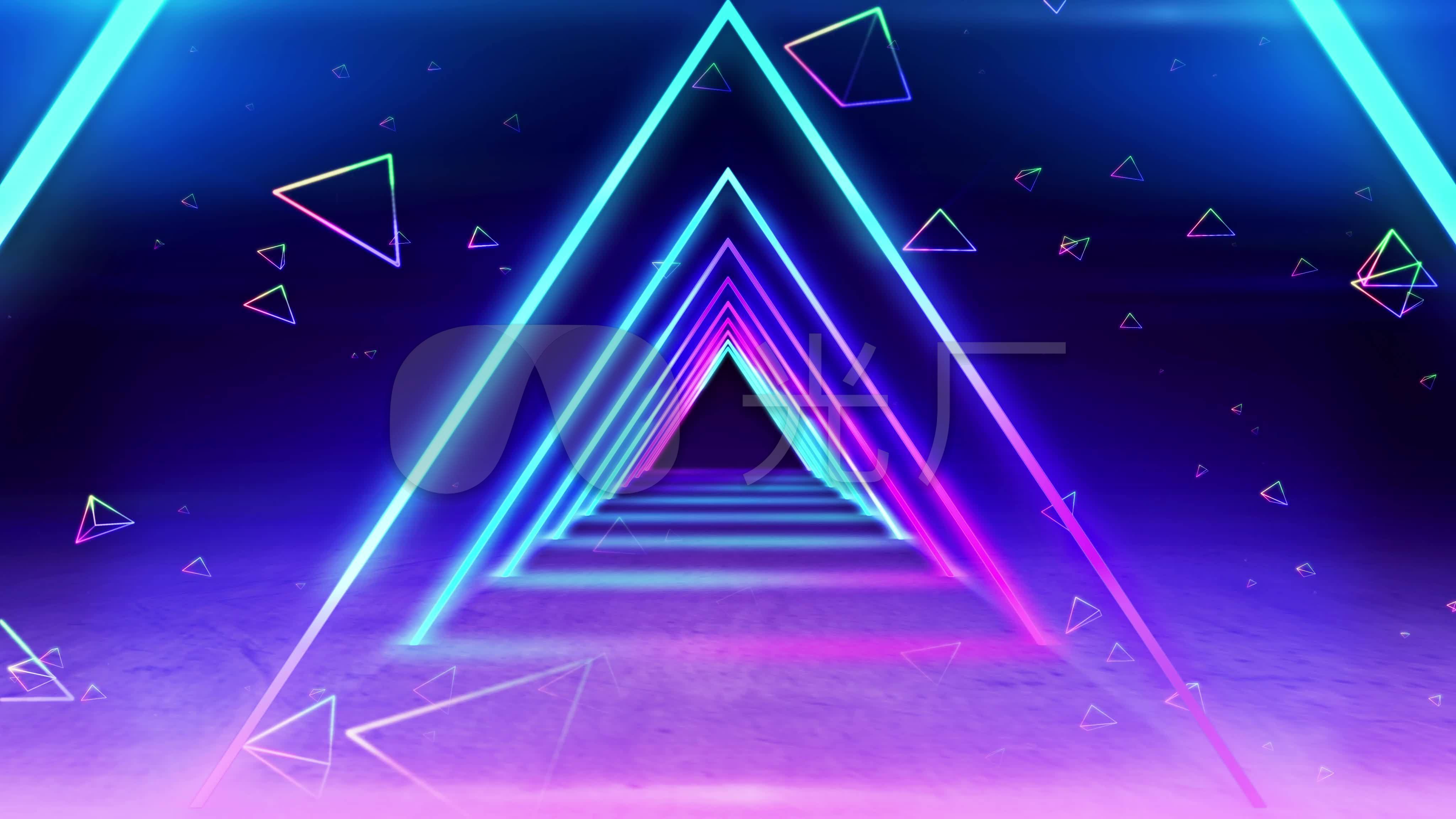 视频素材 舞台背景 动感背景 霓虹三角形动感前冲闪烁模特灯光秀视频