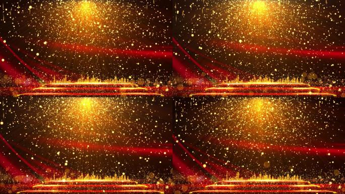 4K金色粒子红色舞台-无缝循环