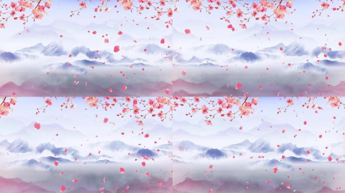 4K水墨舞台花瓣背景循环