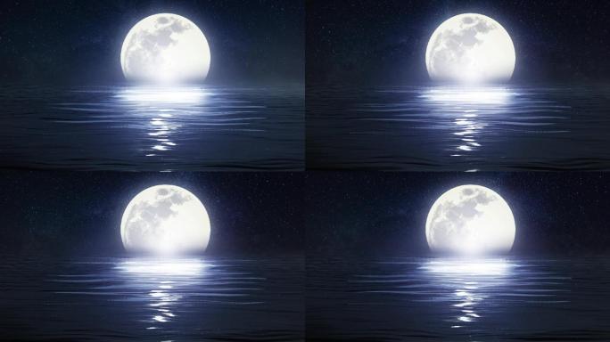 梦幻星空月亮海面夜景
