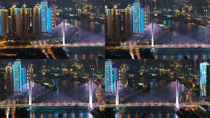 航拍4k城市桥梁夜景