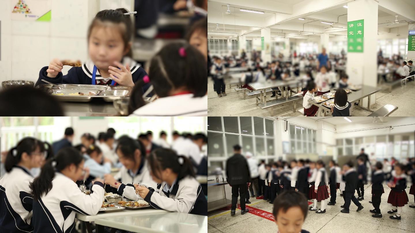 小学生吃饭学校食堂吃饭中午午饭