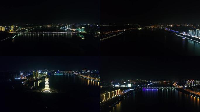 航拍江西于都县城夜景