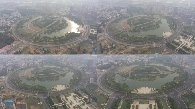 4K-原素材-雾霾下的许昌中央公园