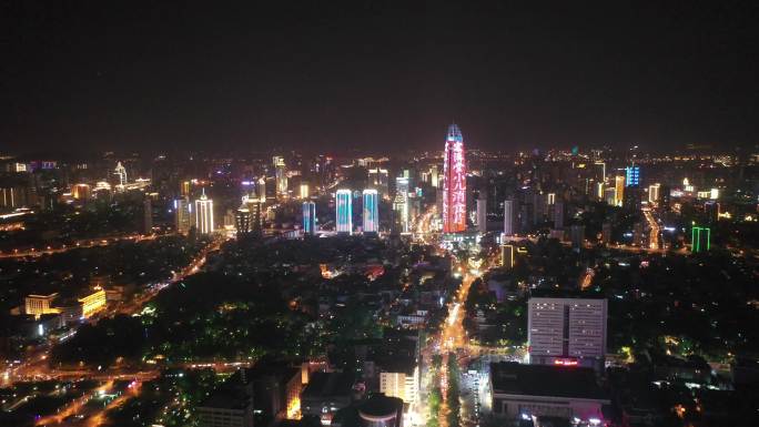 航拍济南泉城路夜景