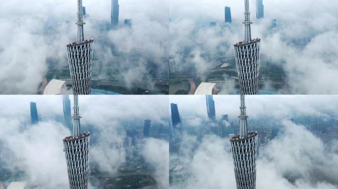 1080P航拍低云层广州塔东西塔延时视频