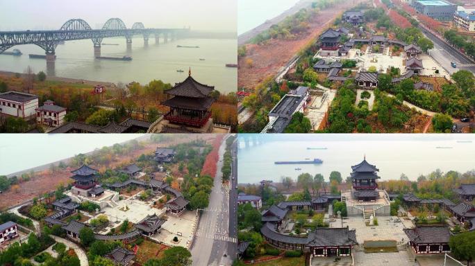 4K航拍江西九江浔阳江头文化景区素材