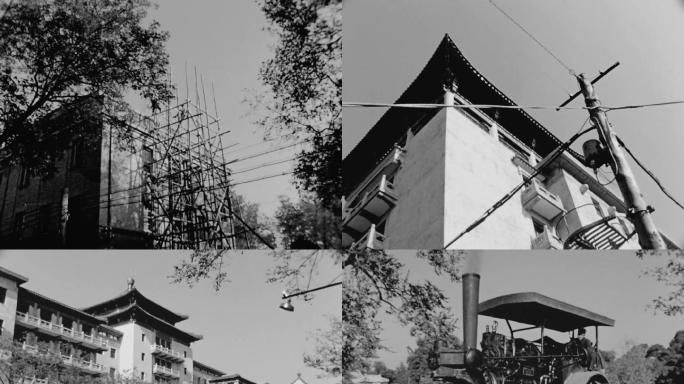 上世纪50年代北京建造房屋修路压路机