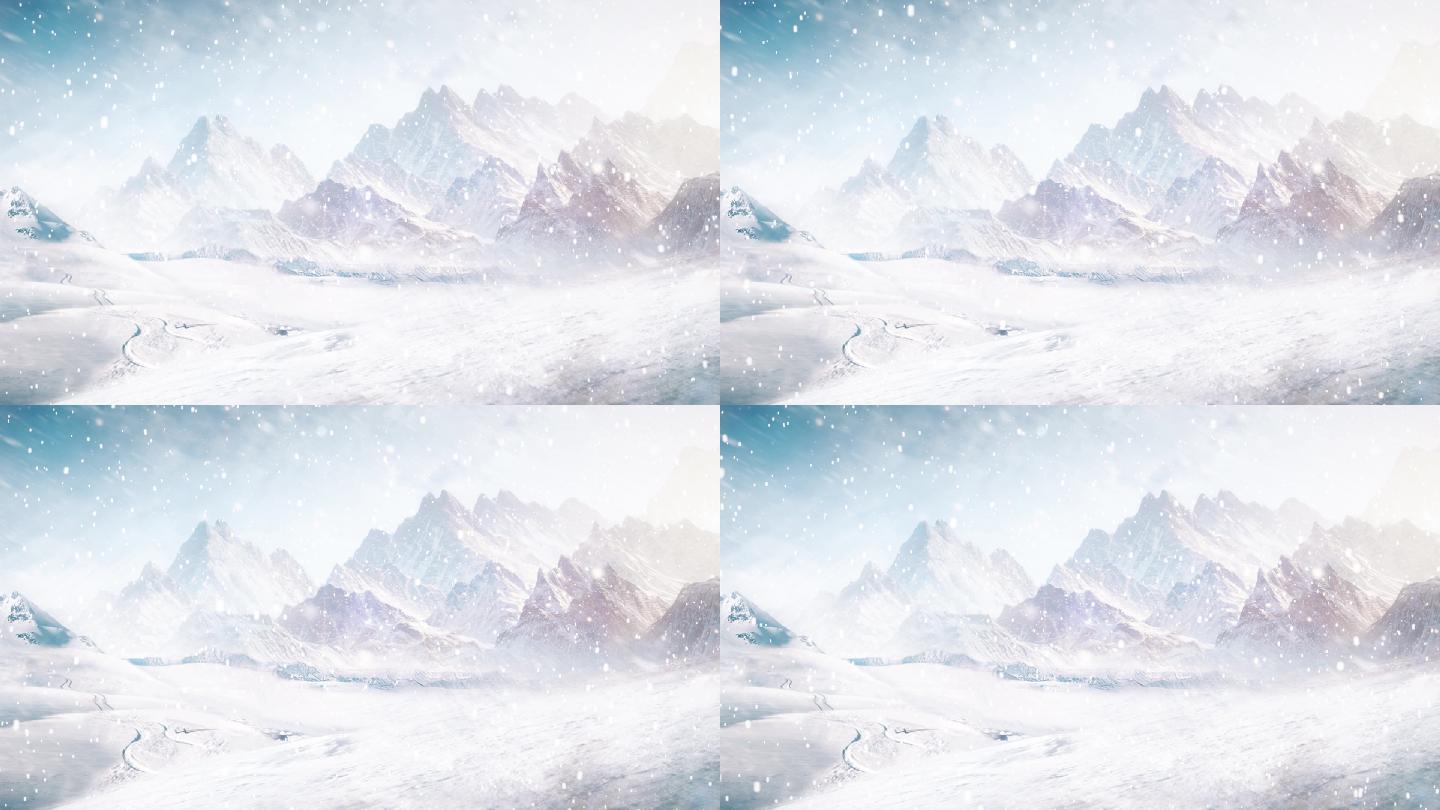 雪山雪景冬天大雪纷纷漂亮背景视频素材