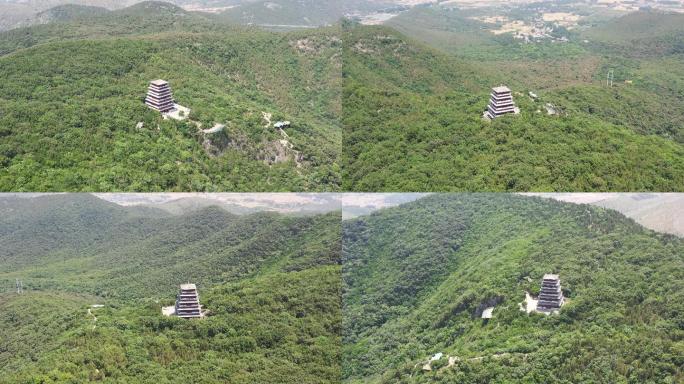 航拍宿州皇藏峪国家森林公园观景台六合塔