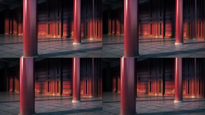 古建皇宫宫门光影变化三维动画