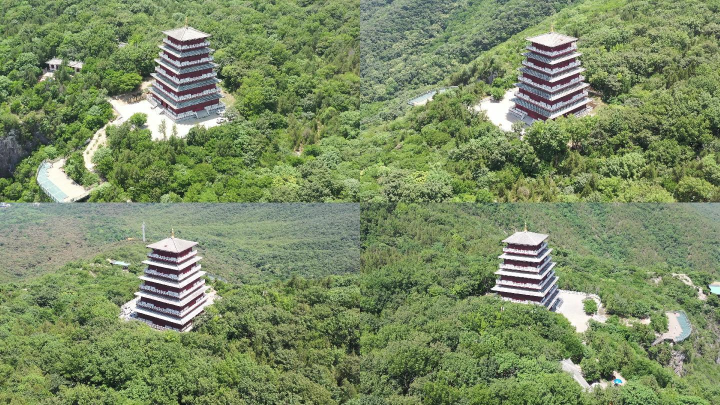 航拍宿州皇藏峪国家森林公园观景台六合塔