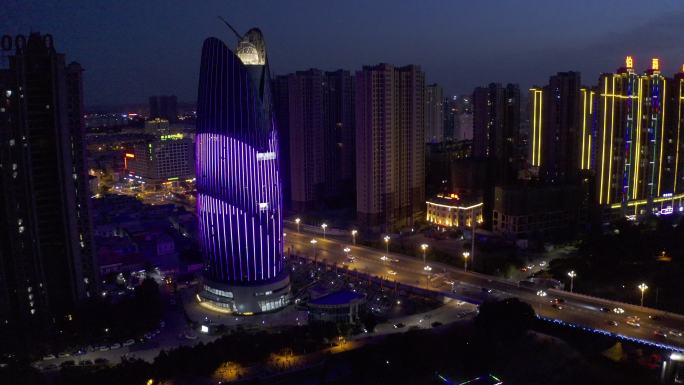 4K-原素材-漯河玉兰大厦夜景航拍