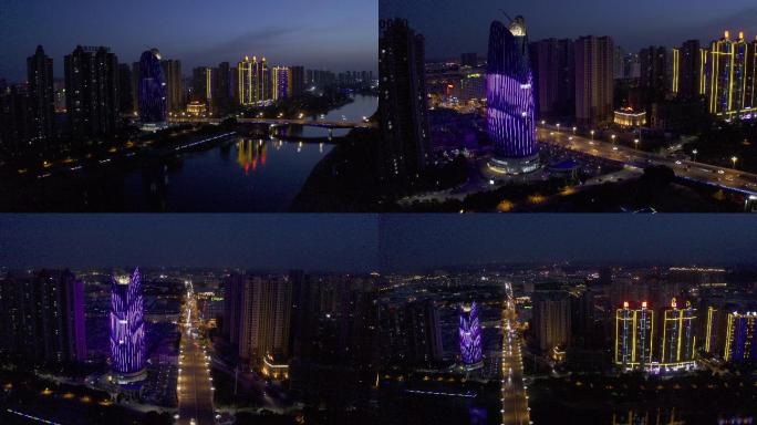 4K-原素材-漯河玉兰大厦夜景航拍