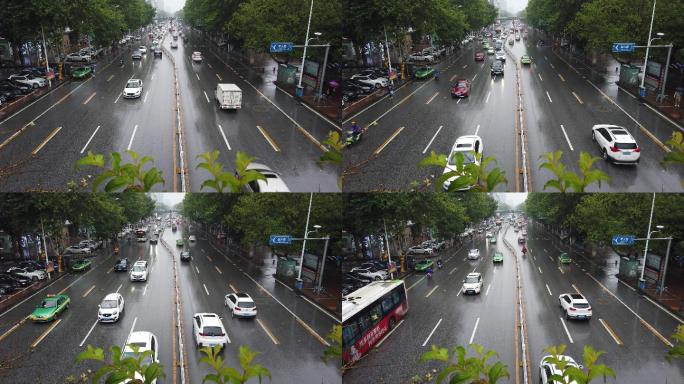 4K下雨天马路上行驶的车辆