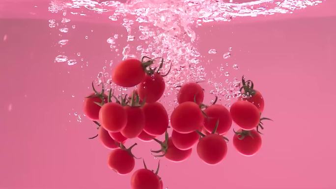 落入水中的圣女果小西红柿升格视频素材
