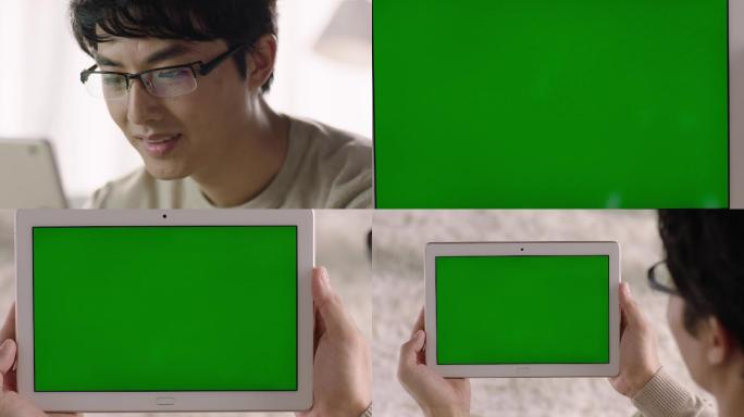 看平板电脑的男子-可绿屏抠像