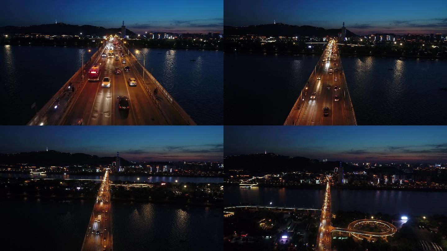 长沙湘江一桥夜景航拍