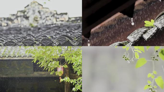 阴雨天-屋檐下-雨滴-瓦房