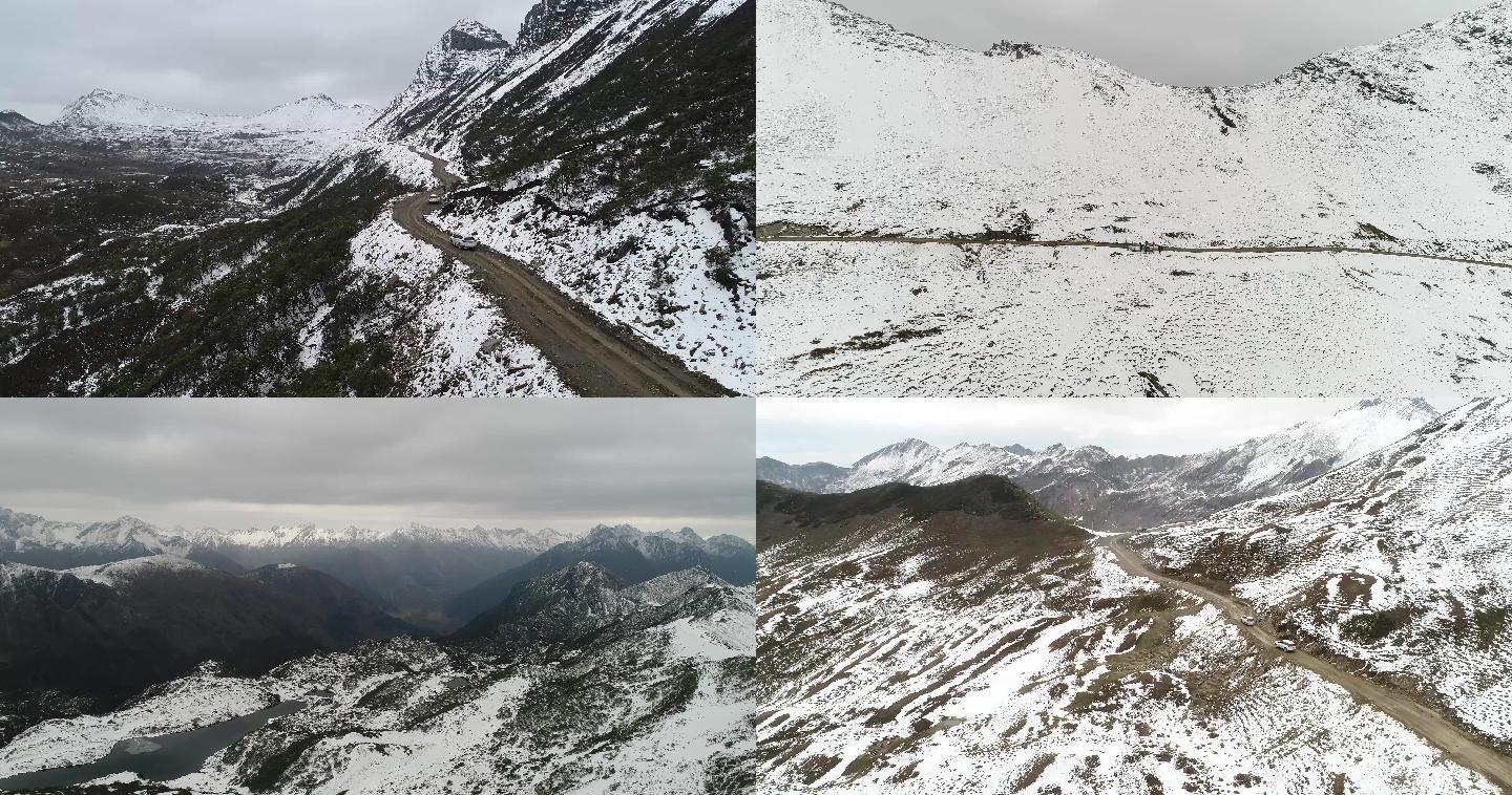 4K高清航拍香格里拉红山雪山