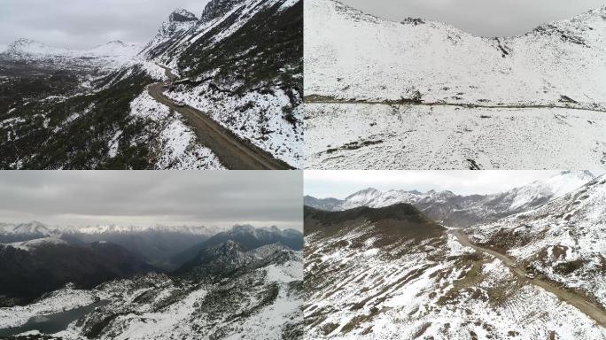 4K高清航拍香格里拉红山雪山