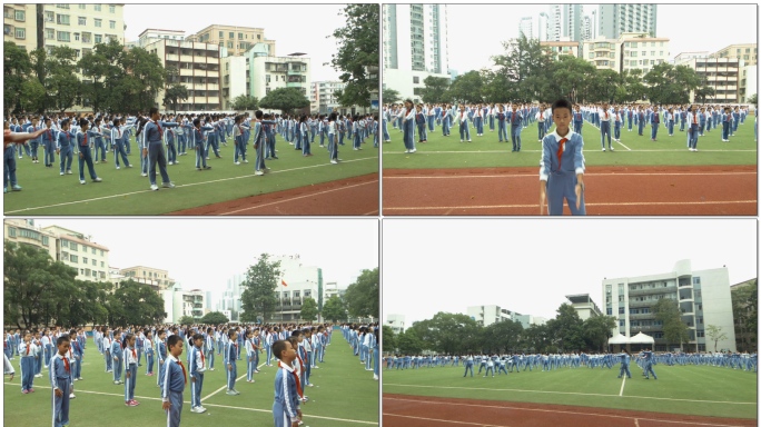 小学学生做早操广播体操