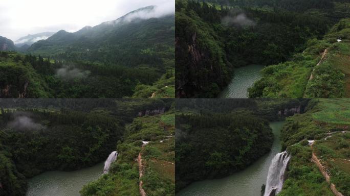 4K航拍龙鳌河峡谷瀑布风光