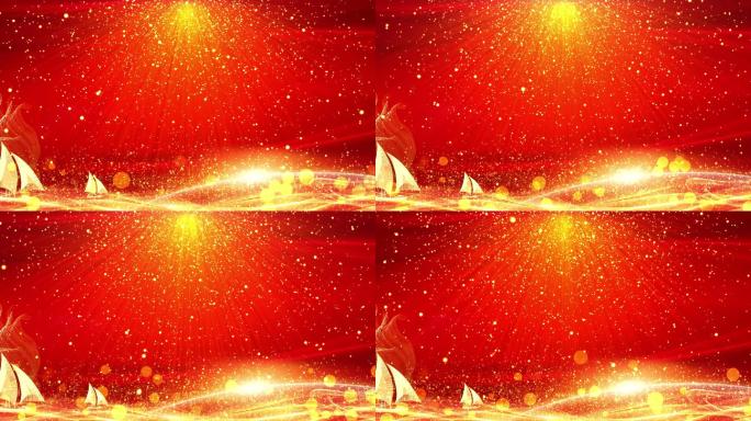 4K红色背景金色粒子帆船视频-无缝循环