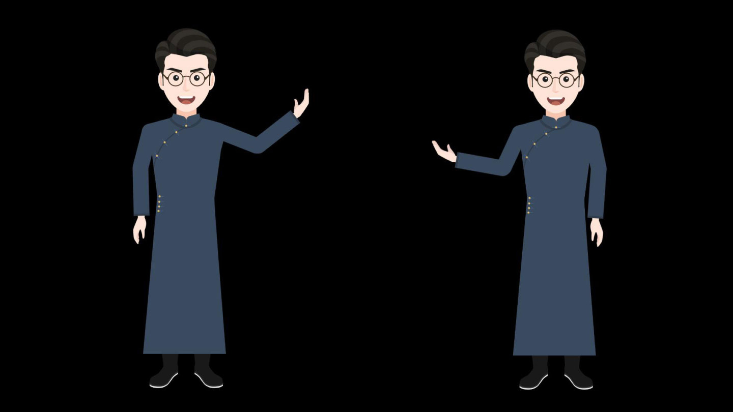 mg动画长衫教书先生解说员卡通q版人物