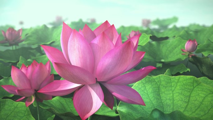 原创|池塘荷花开花3D+AE工程