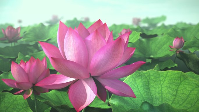 原创|池塘荷花开花白天3d动画