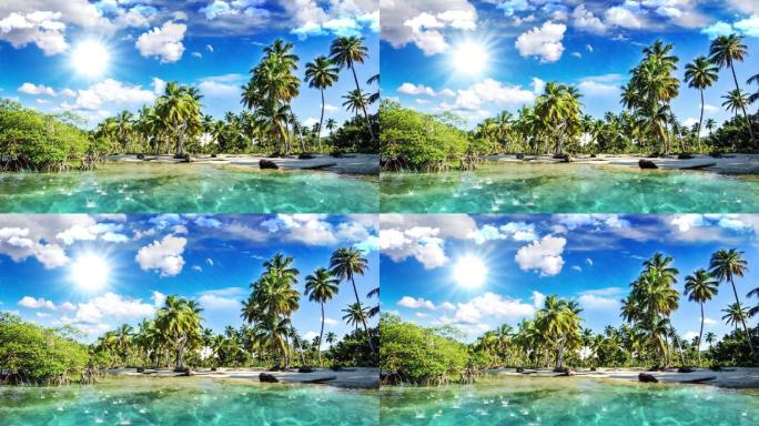 热带岛屿水塘——蓝天白云——太阳雨