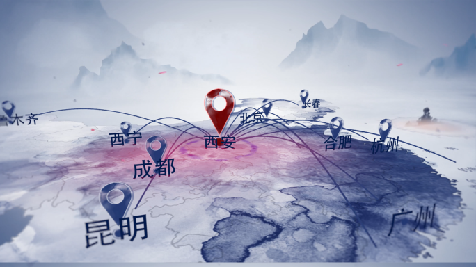 4k中国、北京水墨地图AE模版
