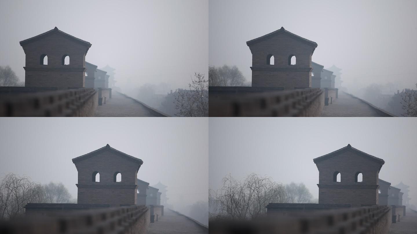 古城墙清晨雾气